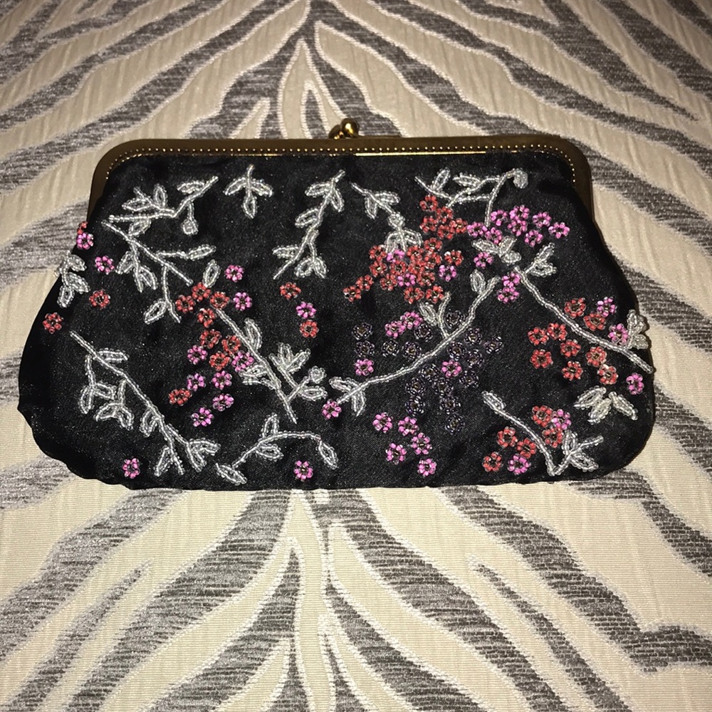 Black multi color beaded purse